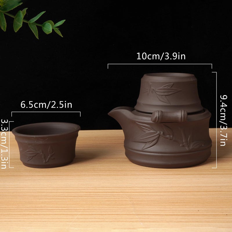 Reberomantic Yixing Purple Clay Travel Tea Set - Kungfu Teapot, Teacups, Wooden Tea Tray, Portable Travel Bag - Image 2